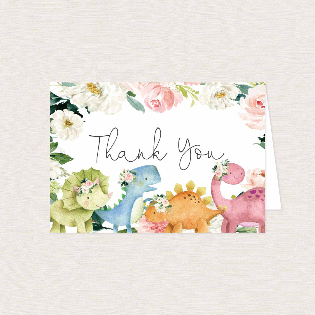 Dinosaurs Blush Baby Shower Thank You Card Printable