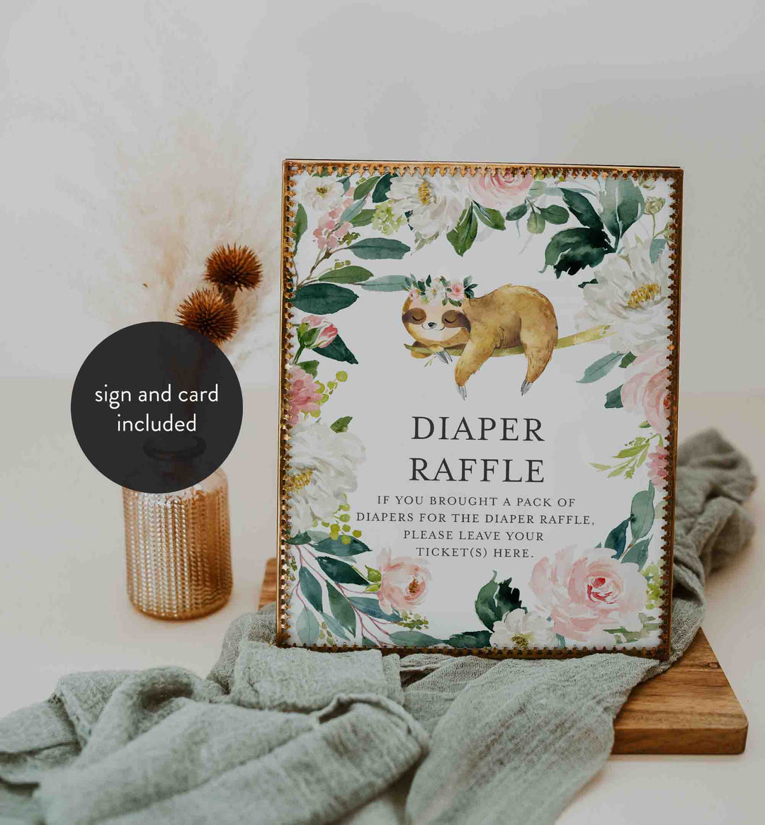 Sleeping Sloth Blush Baby Shower Diaper Raffle Printable