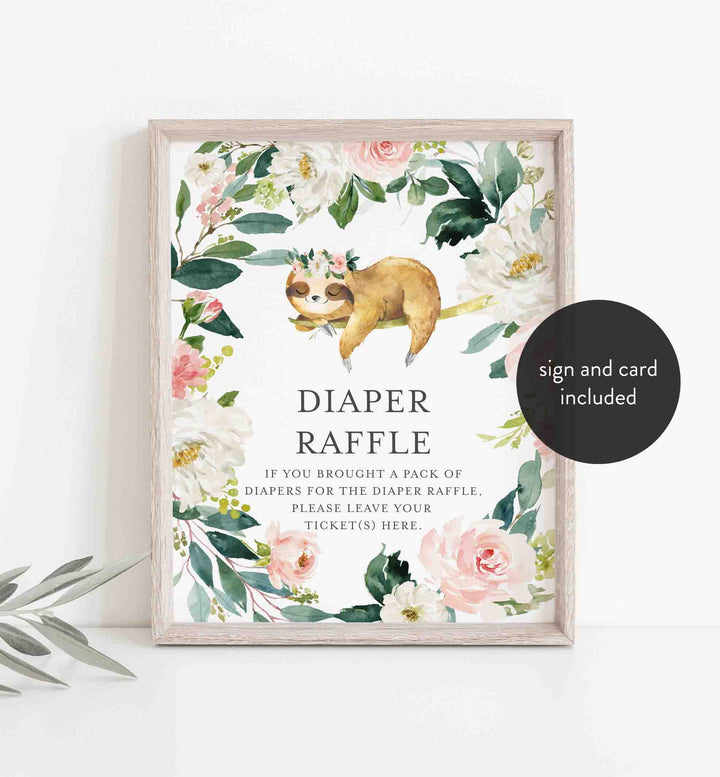 Sleeping Sloth Blush Baby Shower Diaper Raffle Printable