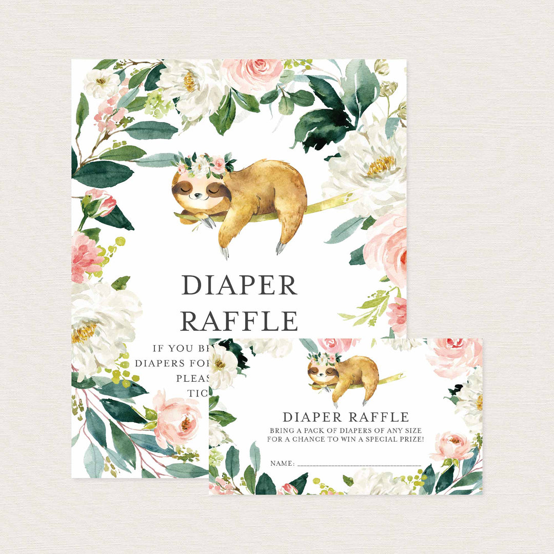 Sleeping Sloth Blush Baby Shower Diaper Raffle Printable