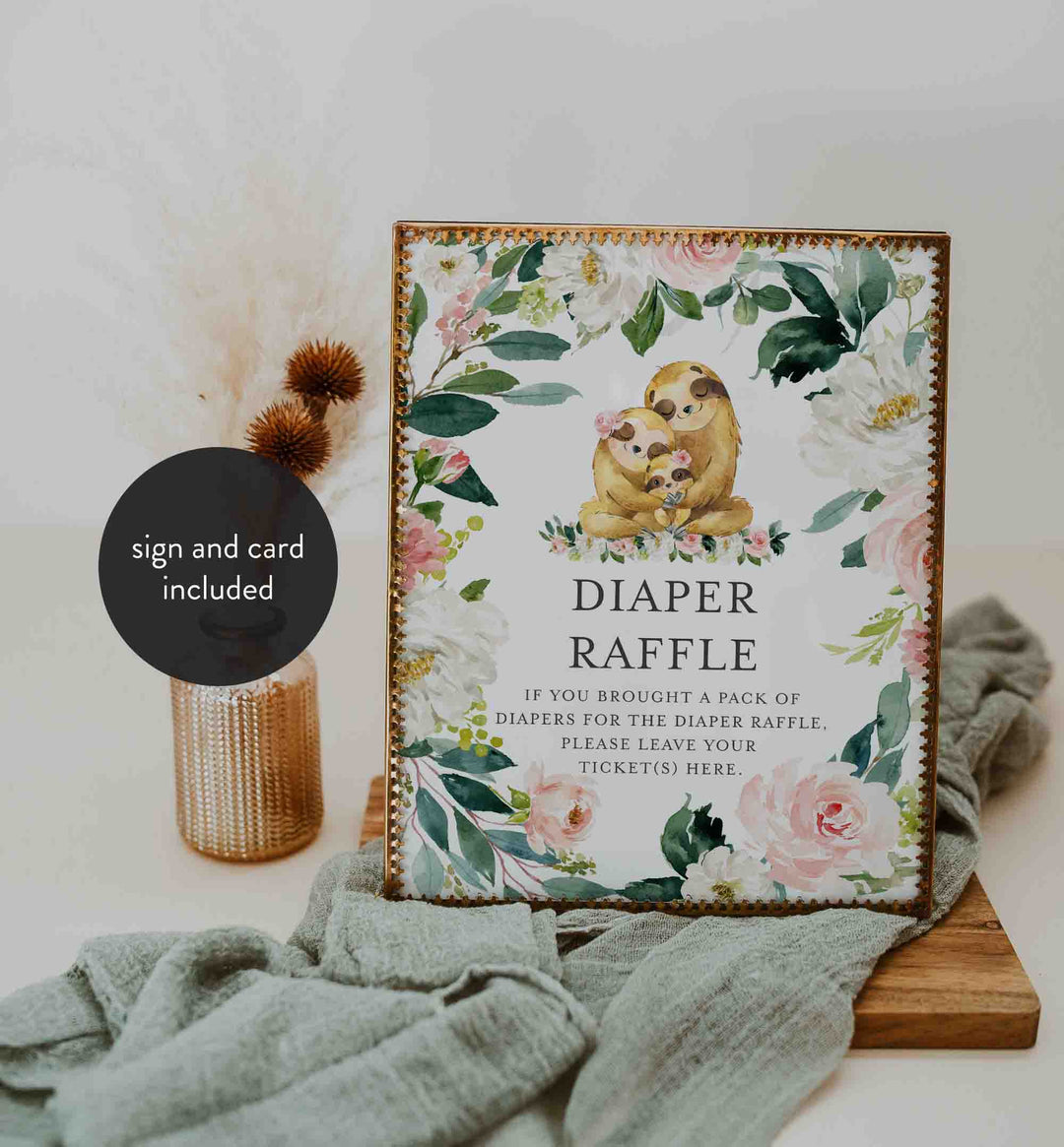 Sloth Family Blush Baby Shower Diaper Raffle Printable