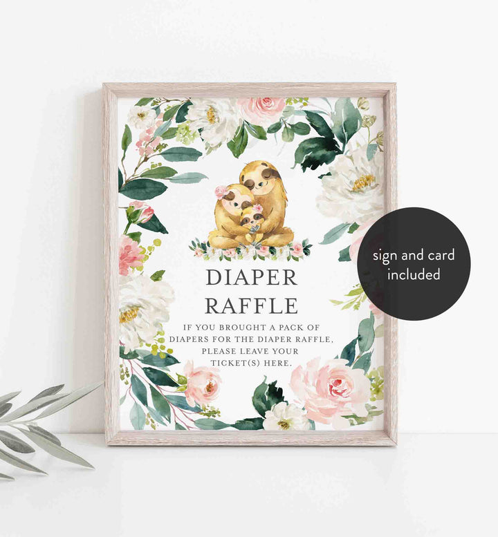 Sloth Family Blush Baby Shower Diaper Raffle Printable