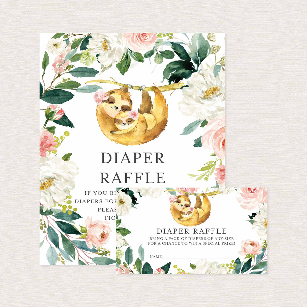 Mummy Baby Sloth Blush Baby Shower Diaper Raffle Printable