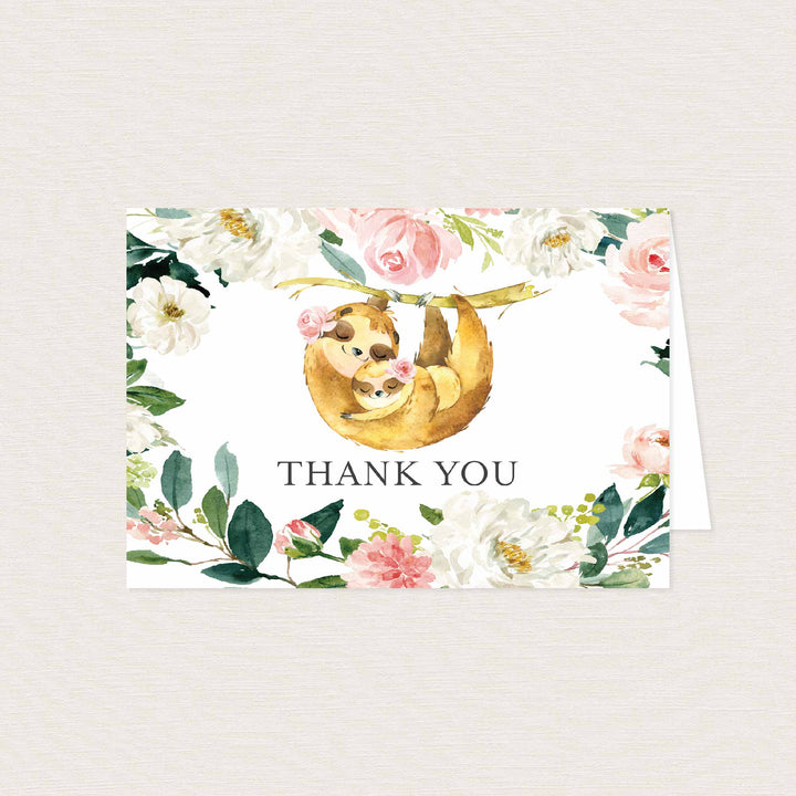 Mummy Baby Sloth Blush Baby Shower Thank You Card Printable