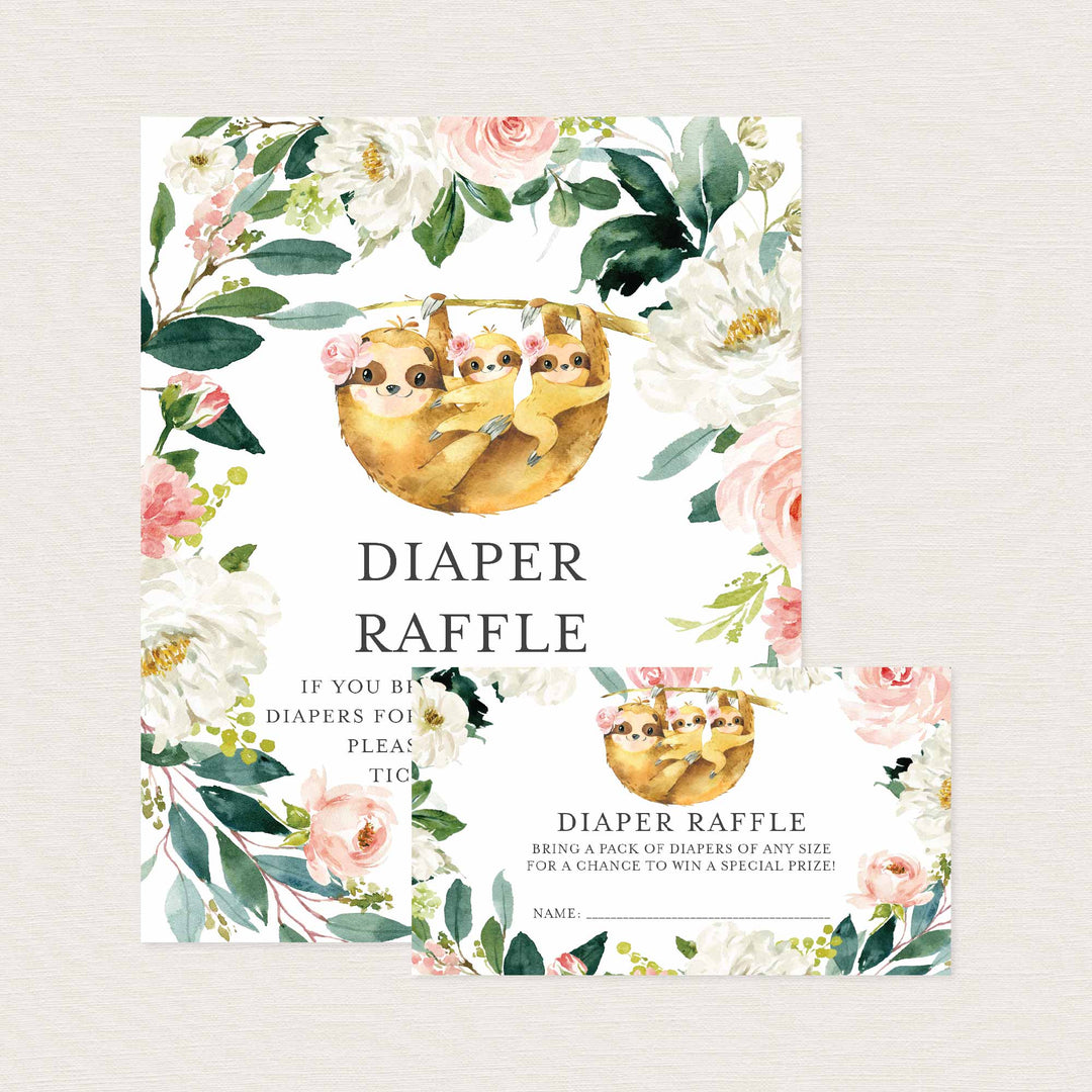 Twin Sloths Blush Baby Shower Diaper Raffle Printable