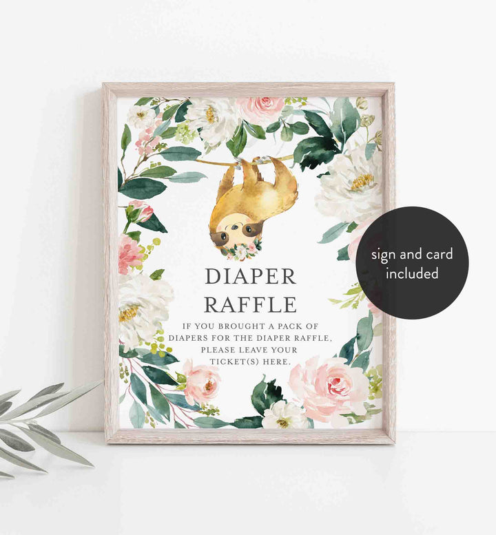 Sloth Blush Baby Shower Diaper Raffle Printable