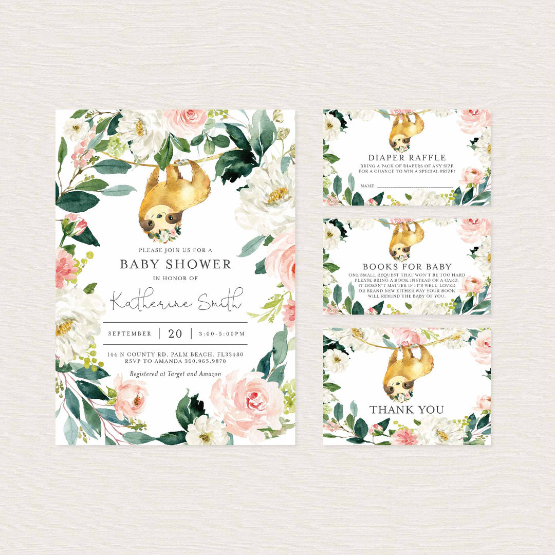 Sloth Blush Baby Shower Suite Printable