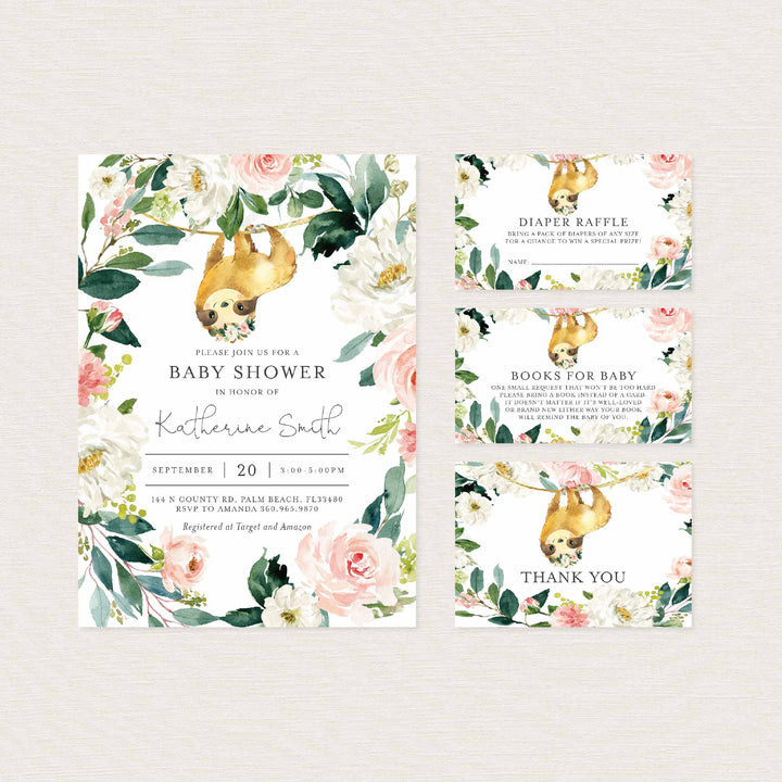 Sloth Blush Baby Shower Suite Printable