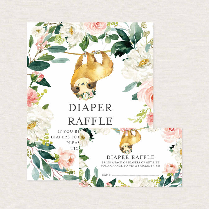 Sloth Blush Baby Shower Diaper Raffle Printable