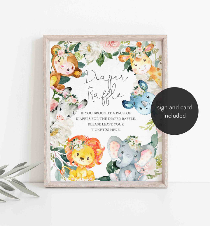 Jungle Animals Blush Baby Shower Diaper Raffle Printable