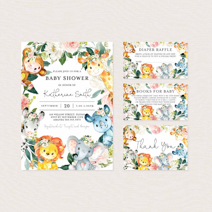 Jungle Animals Blush Baby Shower Suite Printable