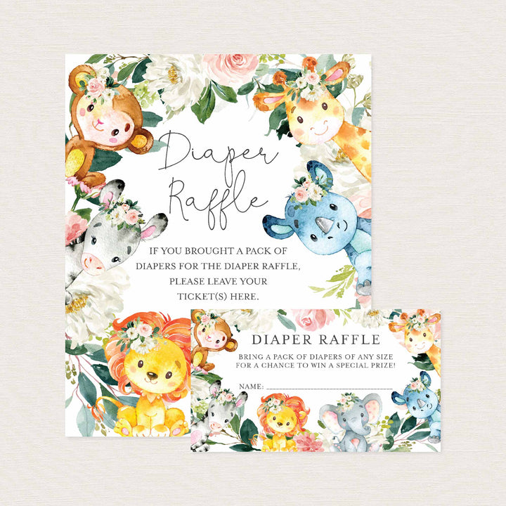 Jungle Animals Blush Baby Shower Diaper Raffle Printable