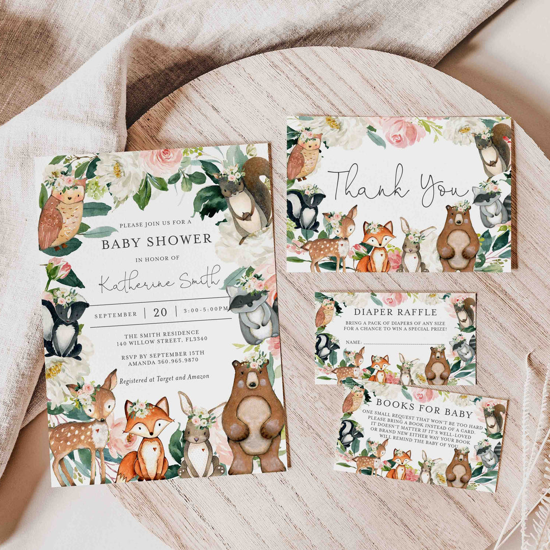 Woodland Animals Blush Baby Shower Suite Printable