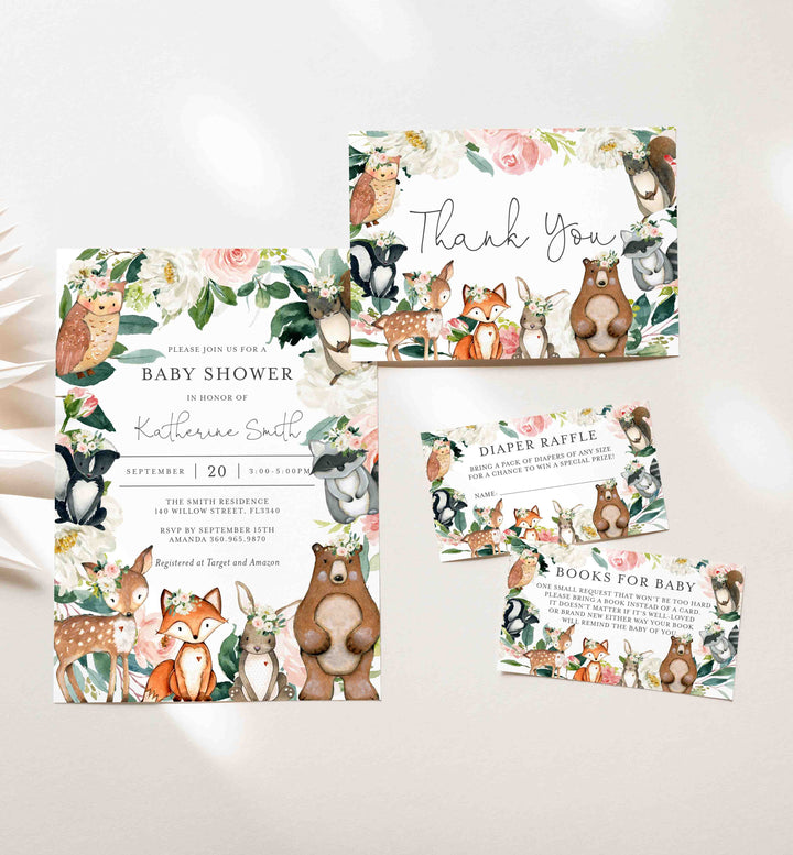 Woodland Animals Blush Baby Shower Suite Printable