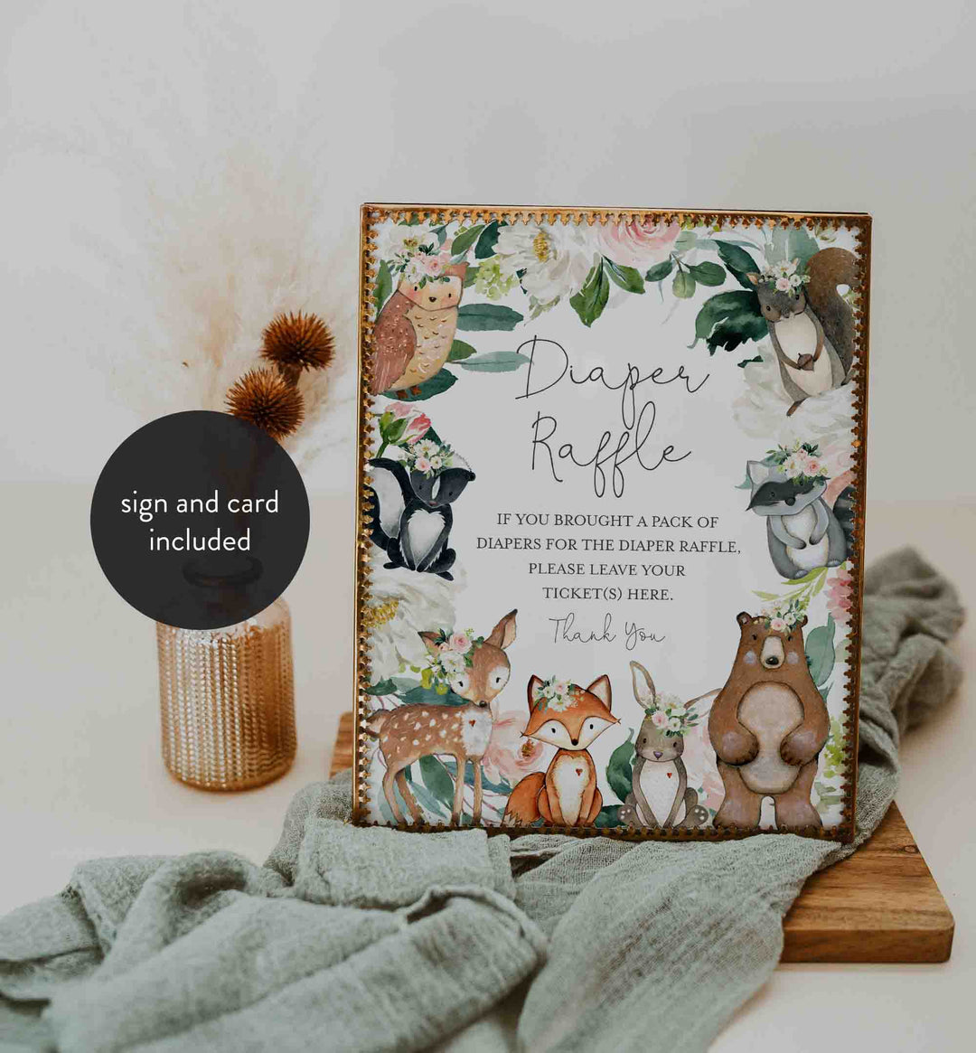 Woodland Animals Blush Baby Shower Diaper Raffle Printable