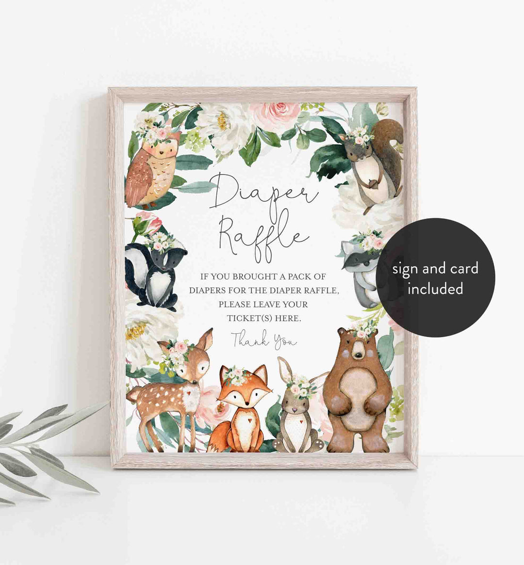 Woodland Animals Blush Baby Shower Diaper Raffle Printable