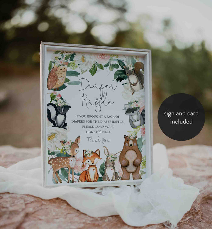 Woodland Animals Blush Baby Shower Diaper Raffle Printable