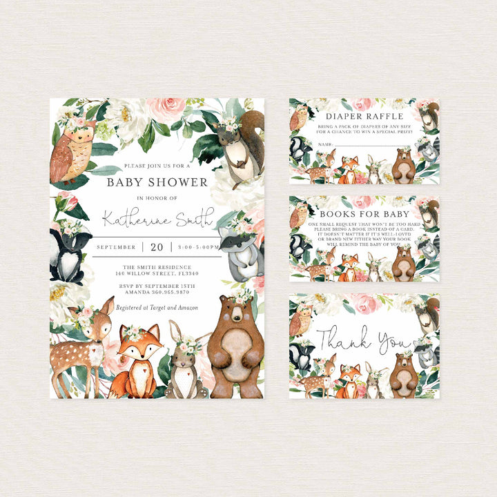 Woodland Animals Blush Baby Shower Suite Printable