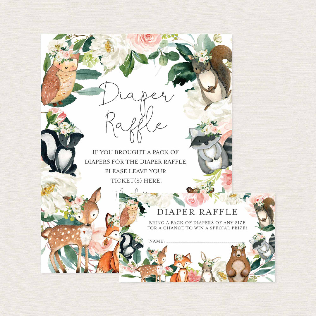 Woodland Animals Blush Baby Shower Diaper Raffle Printable