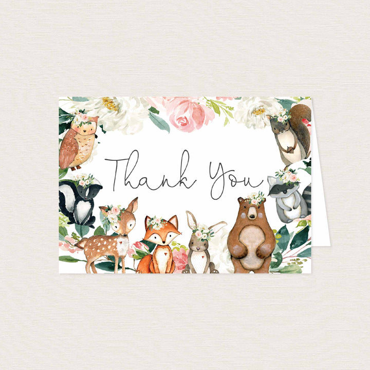 Woodland Animals Blush Baby Shower Thank You Card Printable