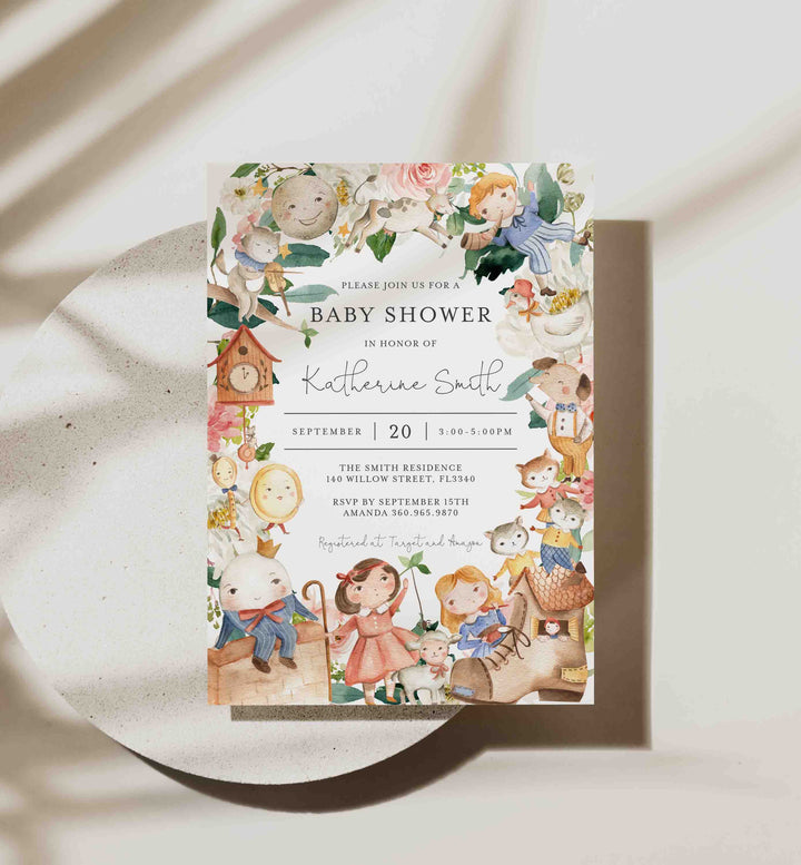 Nursery Rhymes Blush Baby Shower Invitation Printable