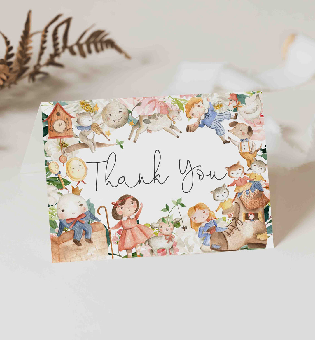 Nursery Rhymes Blush Baby Shower Thank You Card Printable