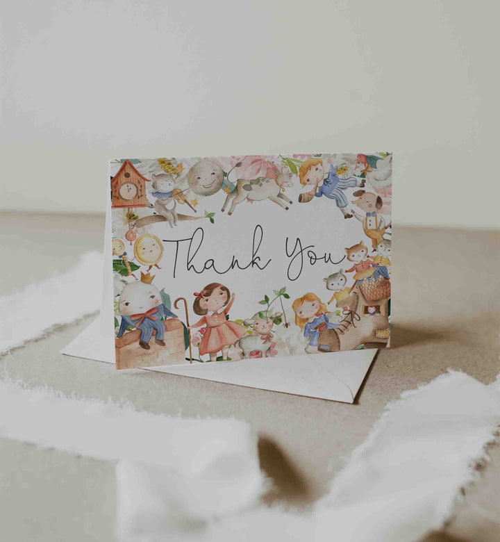 Nursery Rhymes Blush Baby Shower Thank You Card Printable