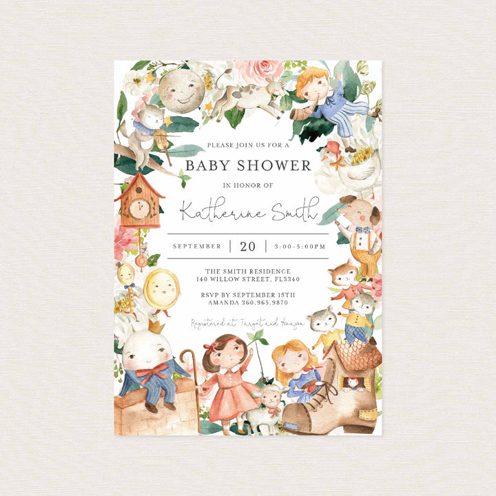 Nursery Rhymes Blush Baby Shower Invitation Printable