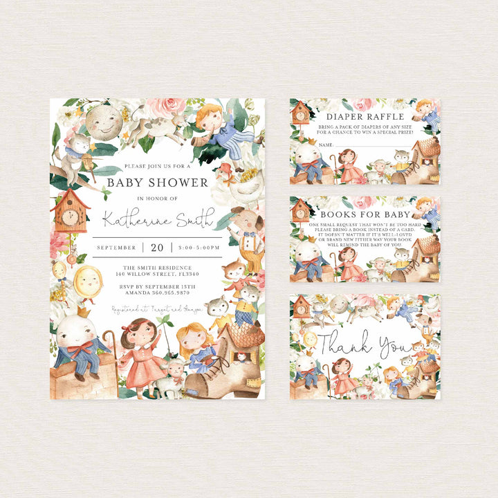 Nursery Rhymes Blush Baby Shower Suite Printable