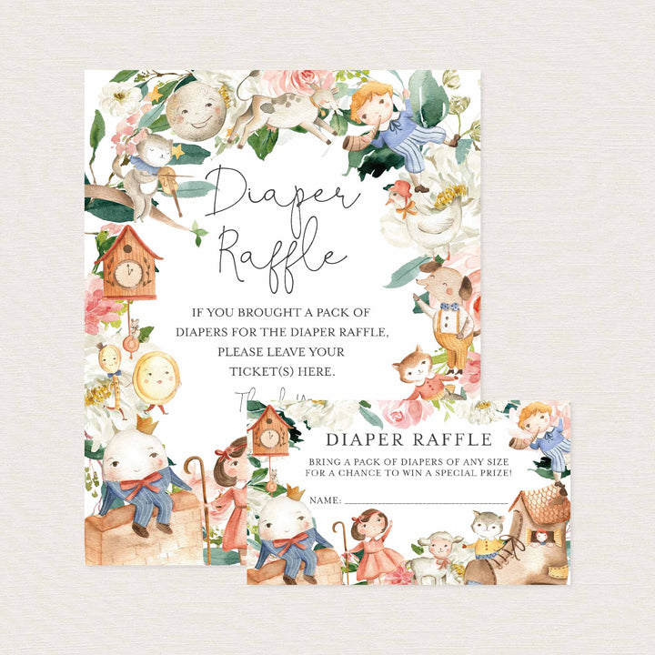 Nursery Rhymes Blush Baby Shower Diaper Raffle Printable