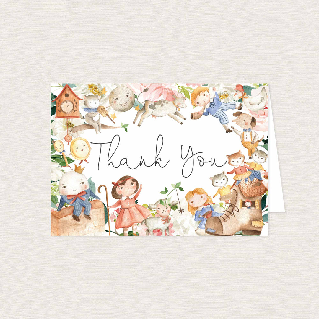 Nursery Rhymes Blush Baby Shower Thank You Card Printable