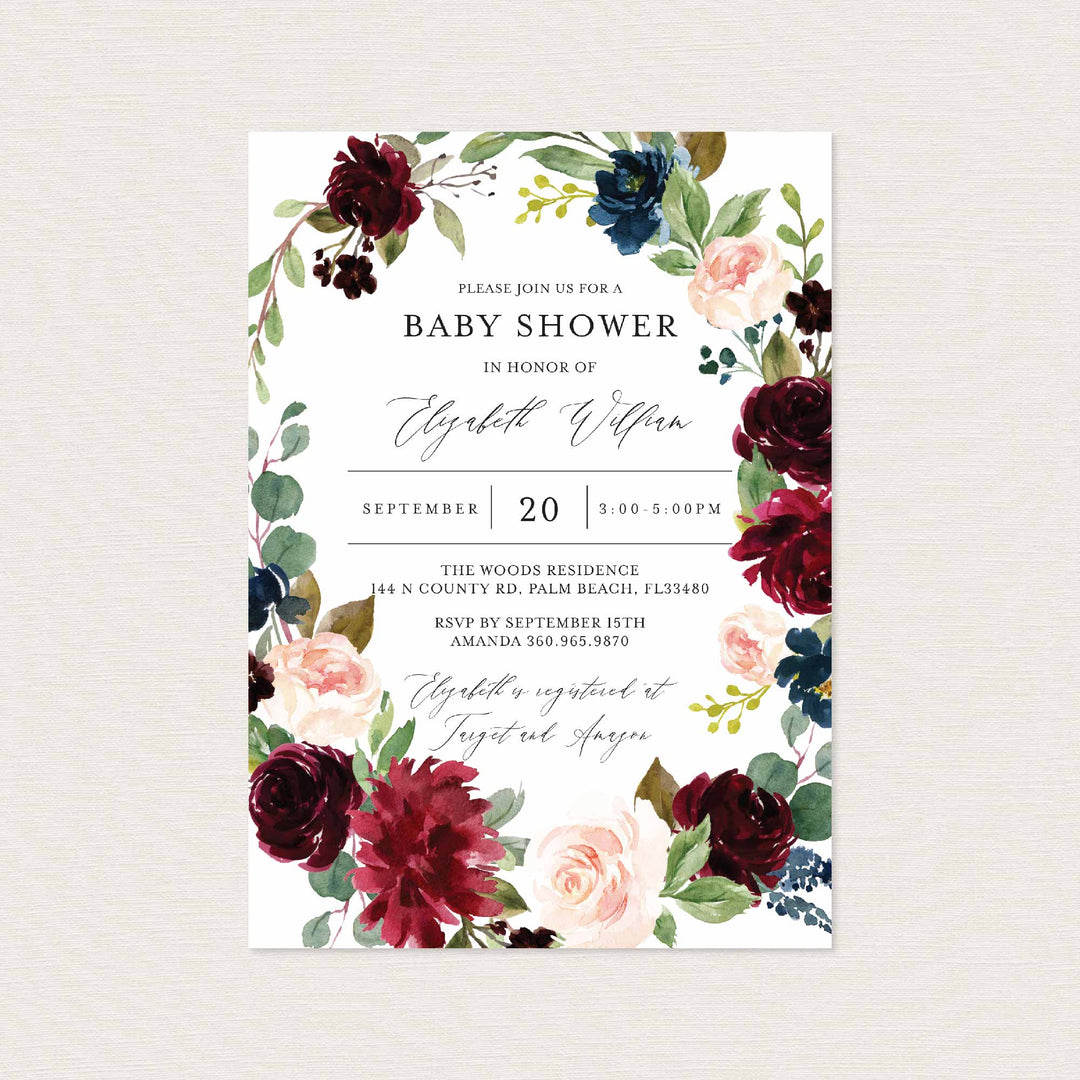 Burgundy Navy Baby Shower Invitation Printable