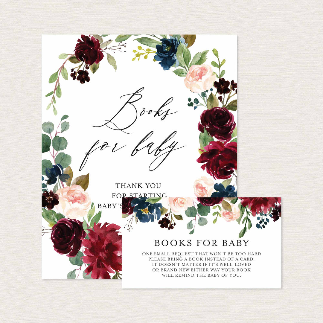 Burgundy Navy Baby Shower Books For Baby Printable