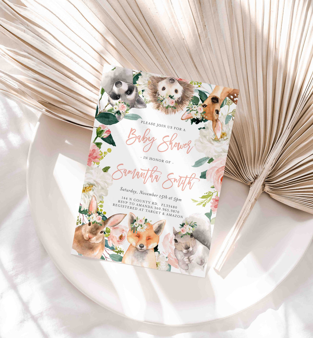 Forest Animals Blush Baby Shower Invitation Printable