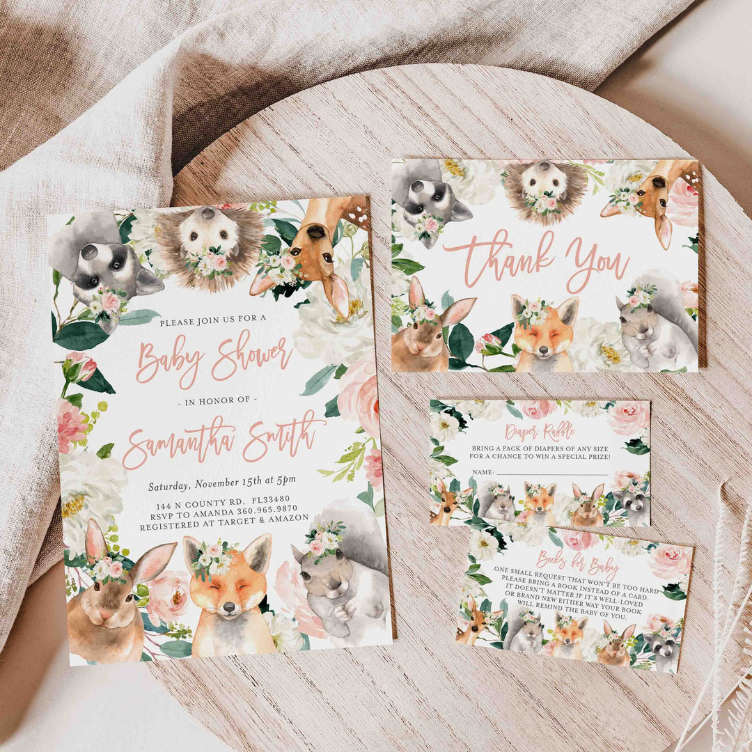 Forest Animals Blush Baby Shower Suite Printable