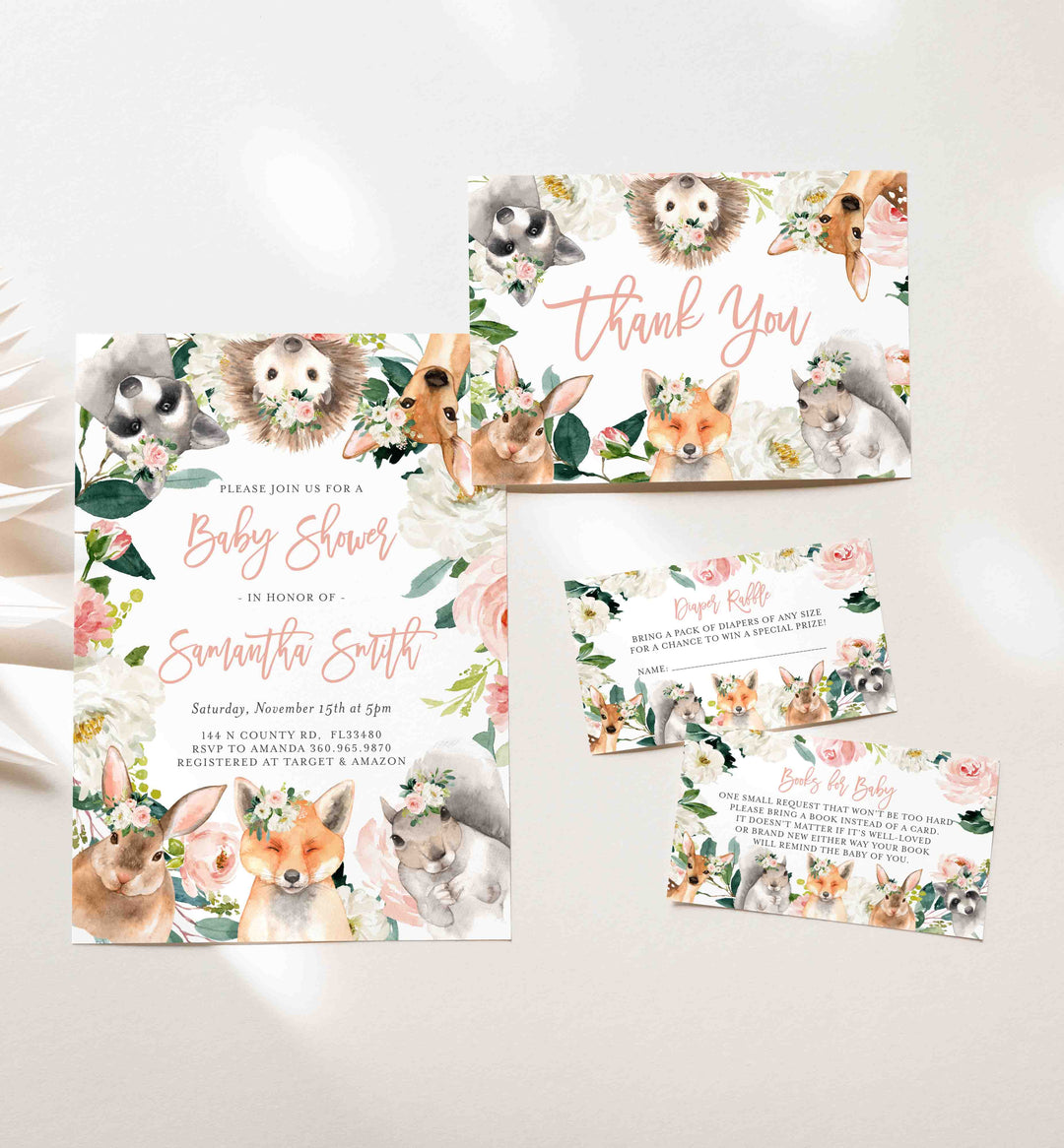 Forest Animals Blush Baby Shower Suite Printable