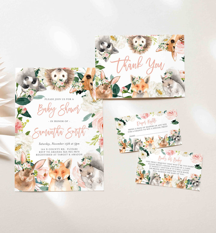 Forest Animals Blush Baby Shower Suite Printable