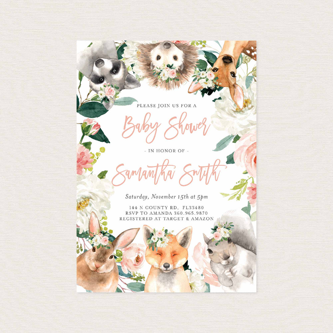 Forest Animals Blush Baby Shower Invitation Printable