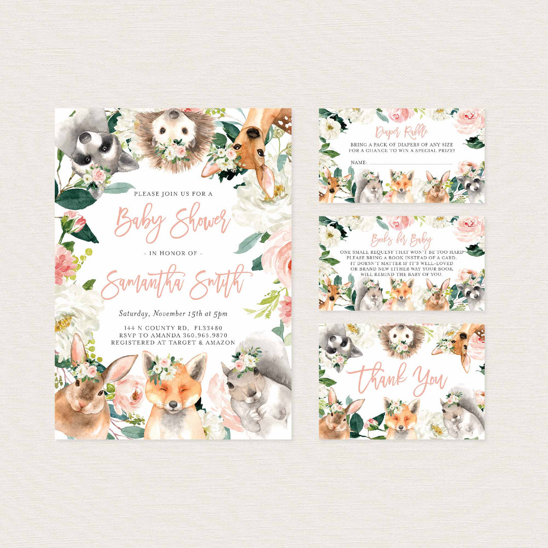 Forest Animals Blush Baby Shower Suite Printable