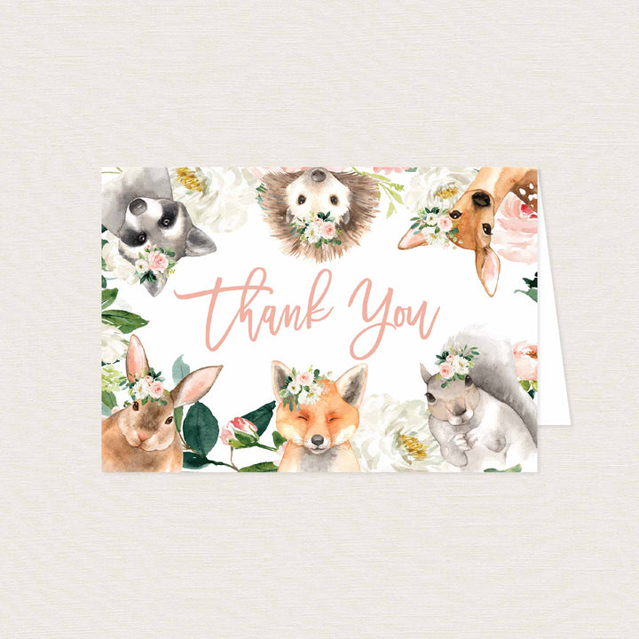 Forest Animals Blush Baby Shower Thank You Card Printable