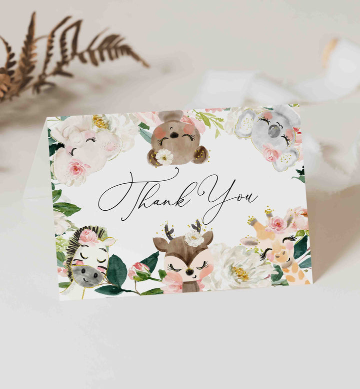 Baby Safari Blush Baby Shower Thank You Card Printable