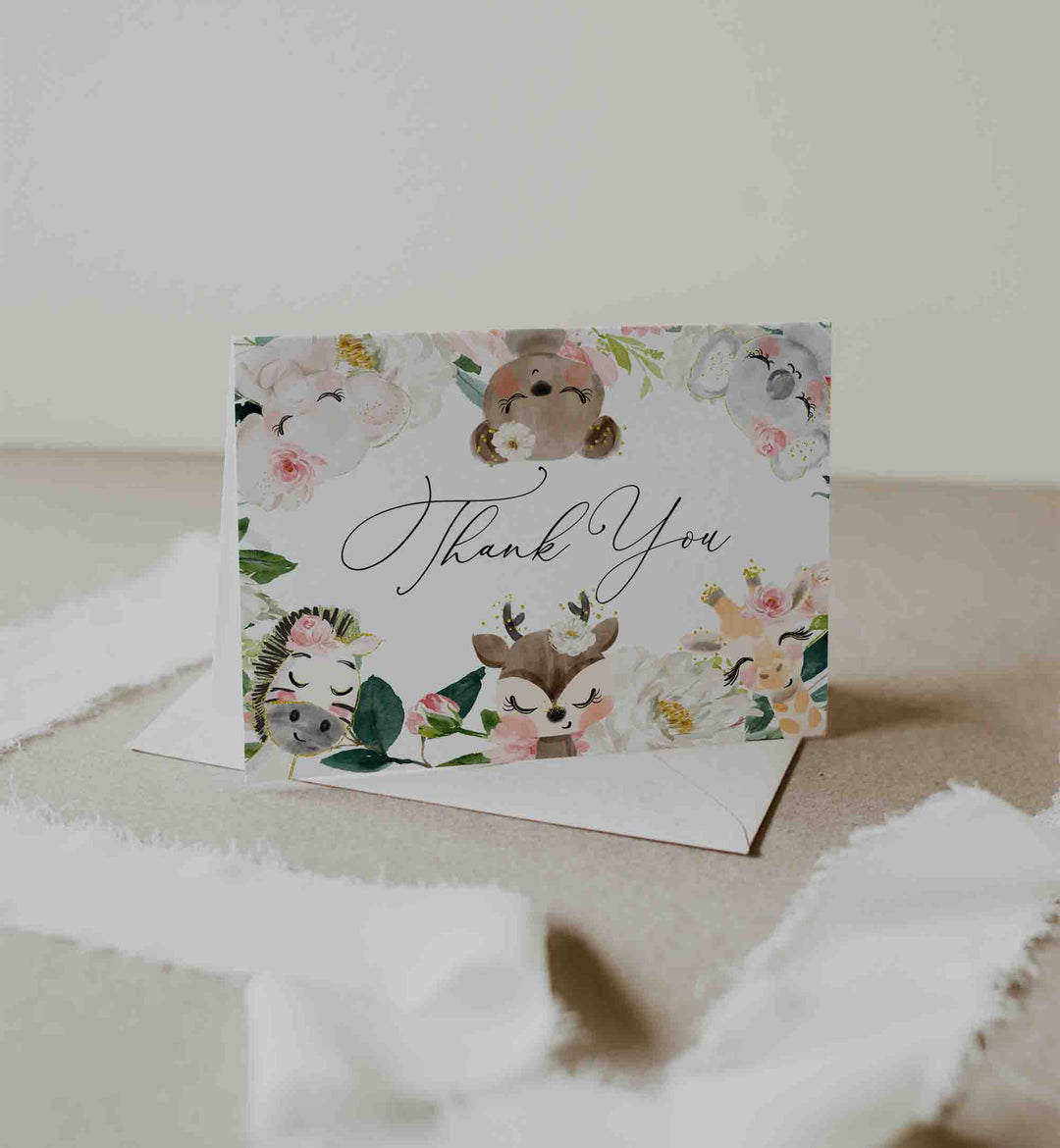 Baby Safari Blush Baby Shower Thank You Card Printable