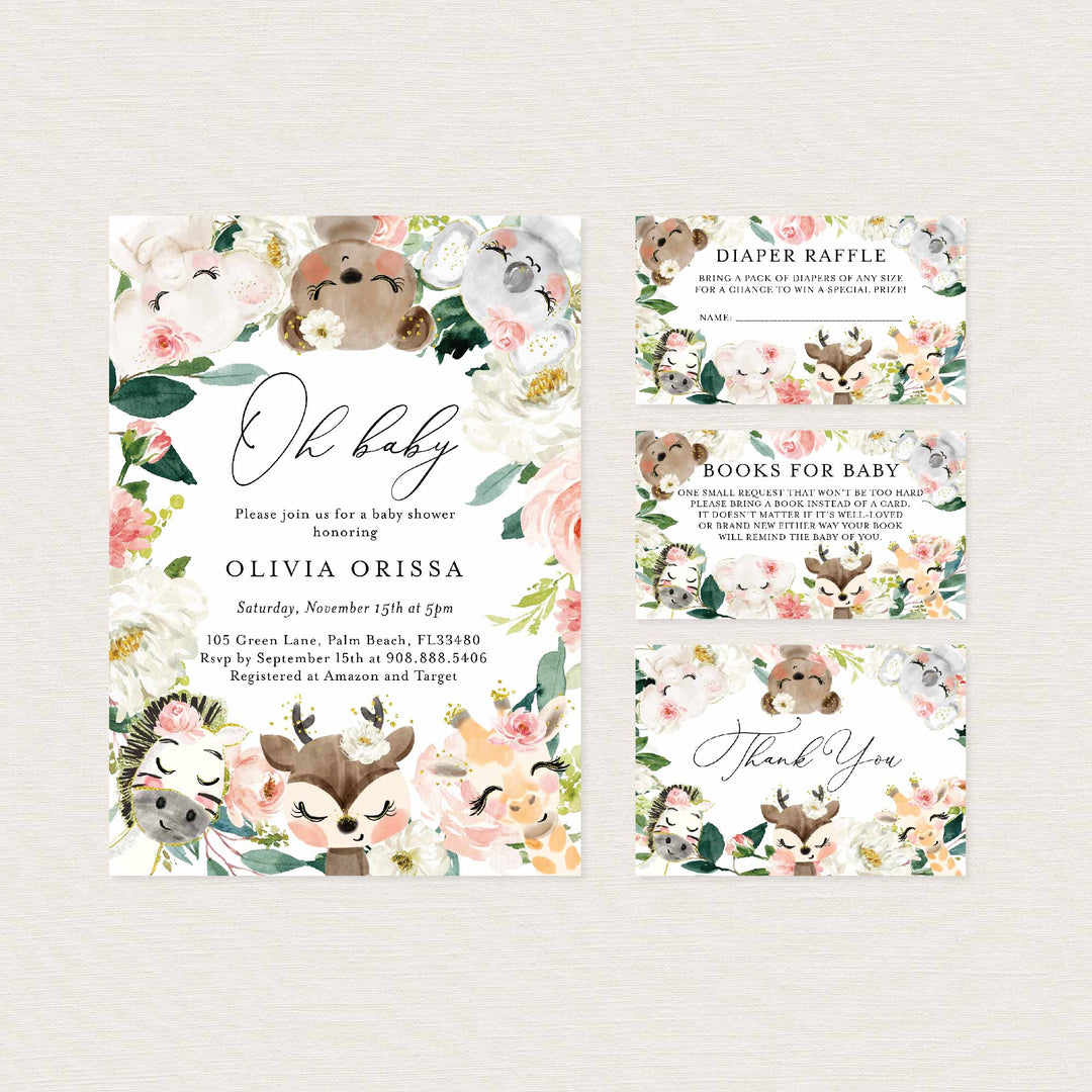 Baby Safari Blush Baby Shower Suite Printable