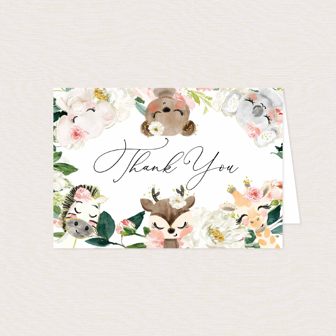 Baby Safari Blush Baby Shower Thank You Card Printable