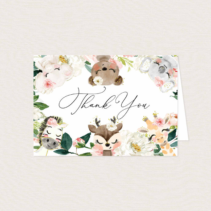 Baby Safari Blush Baby Shower Thank You Card Printable