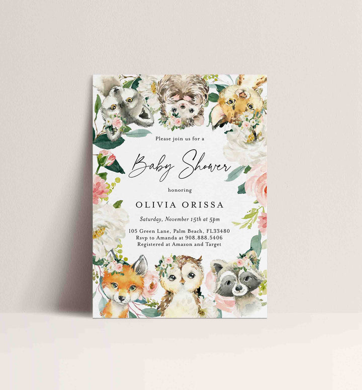 Little Woodland Blush Baby Shower Invitation Printable