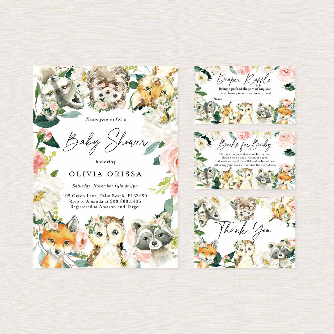 Little Woodland Blush Baby Shower Suite Printable