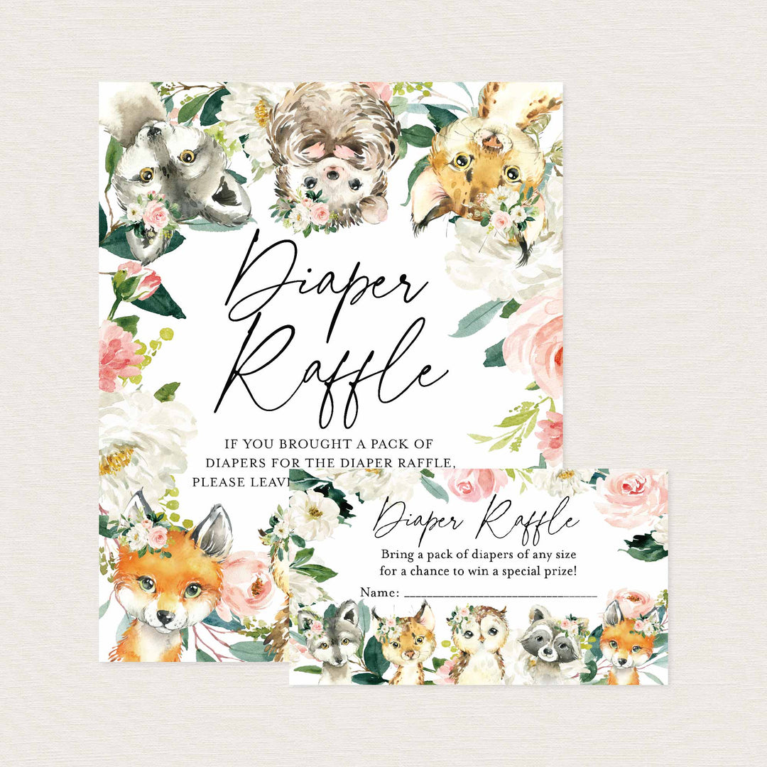 Little Woodland Blush Baby Shower Diaper Raffle Printable