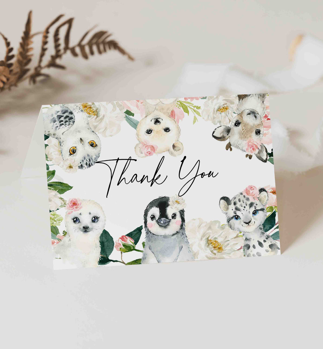 Little Arctic Blush Baby Shower Thank You Card Printable