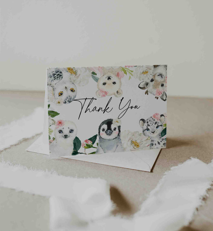 Little Arctic Blush Baby Shower Thank You Card Printable